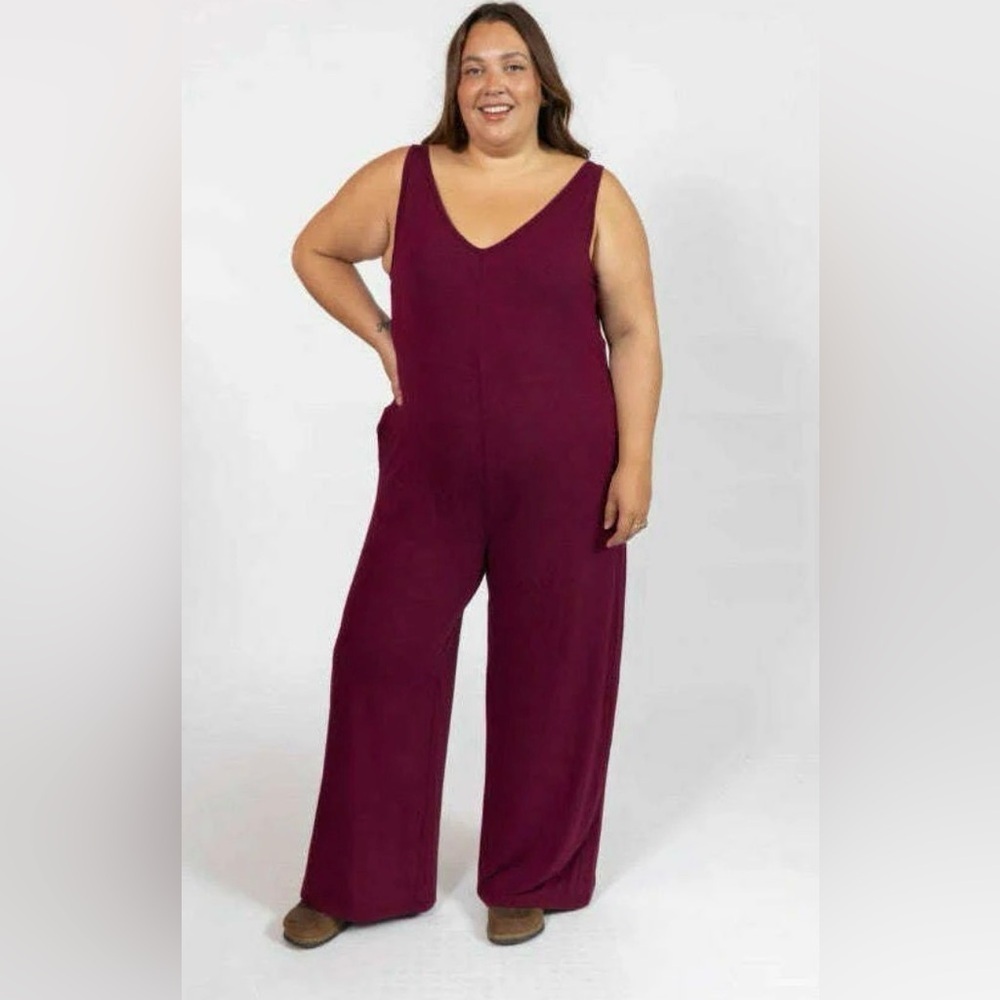 Smash + Tess SZ XL Round Neck Sleeveless Elastic Waist Pockets Wide Leg Jumpsuit